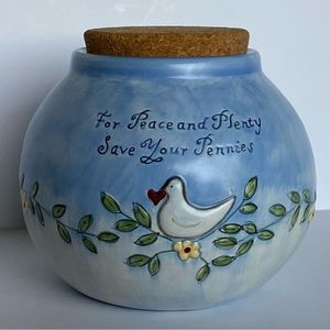 Bank Crock Stoneware Vintage Russ For Peace and Plenty Save Your Pennies EUC